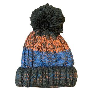 The Children’s Place Boys Cable Knit Pom Hat – Size L (8+) – Orange & Blue – VGU